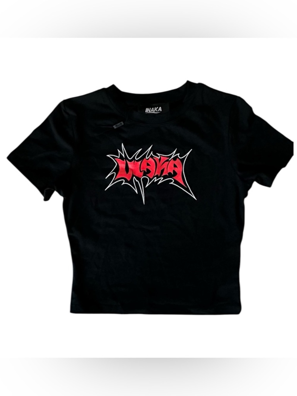 NWOT INAKA Black Short-Sleeve cropped Tee